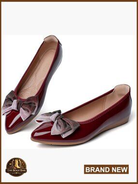 Pointed Toe Leather Flats with Bow Slip On Comfortable Wedding Shoes